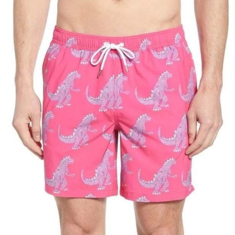 Bonobos Dinosaur Print 7" Swim Trunks Men's M Pink